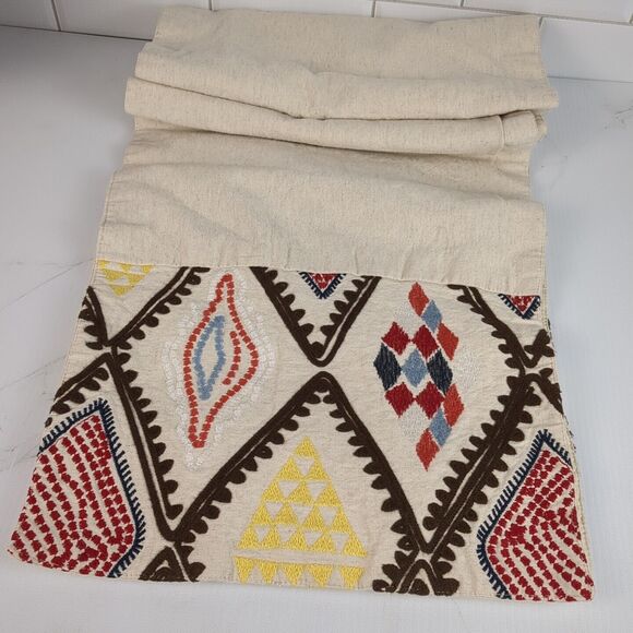 Embroidered Table Runner Target Threshold Cream Brown Red Multi Bohemian Ethnic - Picture 6 of 8